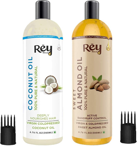 Rey Naturals Cold Pressed Coconut & Sweet Almond Oil - 200ml Each