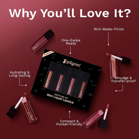 Pilgrim Matte Mini Liquid Lipstick - Spanish Squalane, Hydrating - 4 x 4ml Pack - Image 4