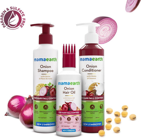 Mamaearth Anti Hair Fall Spa Kit with Onion Extract - 150ml Oil, 250ml Shampoo & Conditioner - Image 2