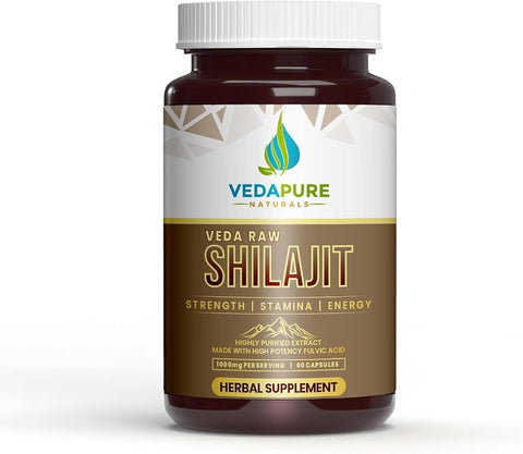 Vedapure Raw Shilajit Capsules - Herbal Ayurvedic Extract, 1000mg - 60 Count