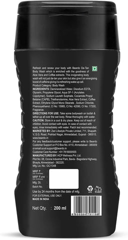 Beardo DeTan Bodywash for Men - Aloe Vera & Coffee Extracts, 200ml - Image 7
