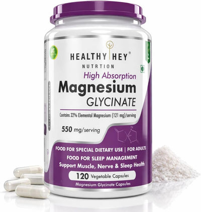 HealthyHey Nutrition Magnesium Glycinate - High Absorption, 550mg - 120 Capsules