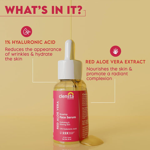Clensta Red Aloe Vera Rosehip Oil & 1% Hyaluronic Acid Face Serum - 10ml - Image 4