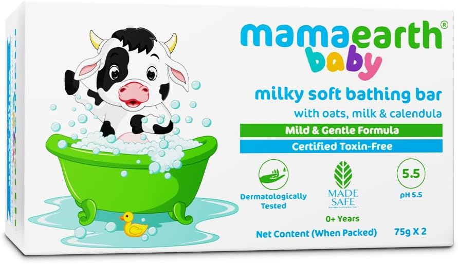 Mamaearth Milky Soft Baby Bathing Bar with Oats, Milk & Calendula - 75g x 2