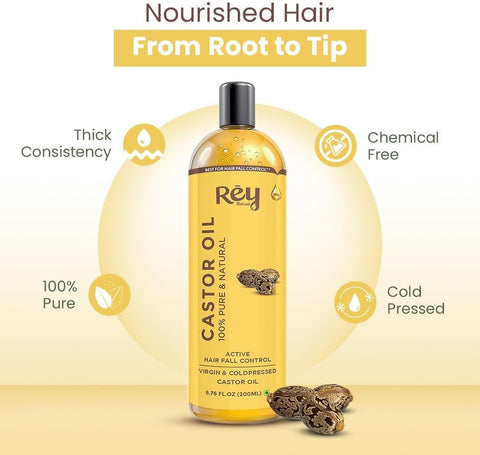 ReyNaturals Cold-Pressed Castor Oil - Hair Treatment & Moisturizer - 200ml - Image 2