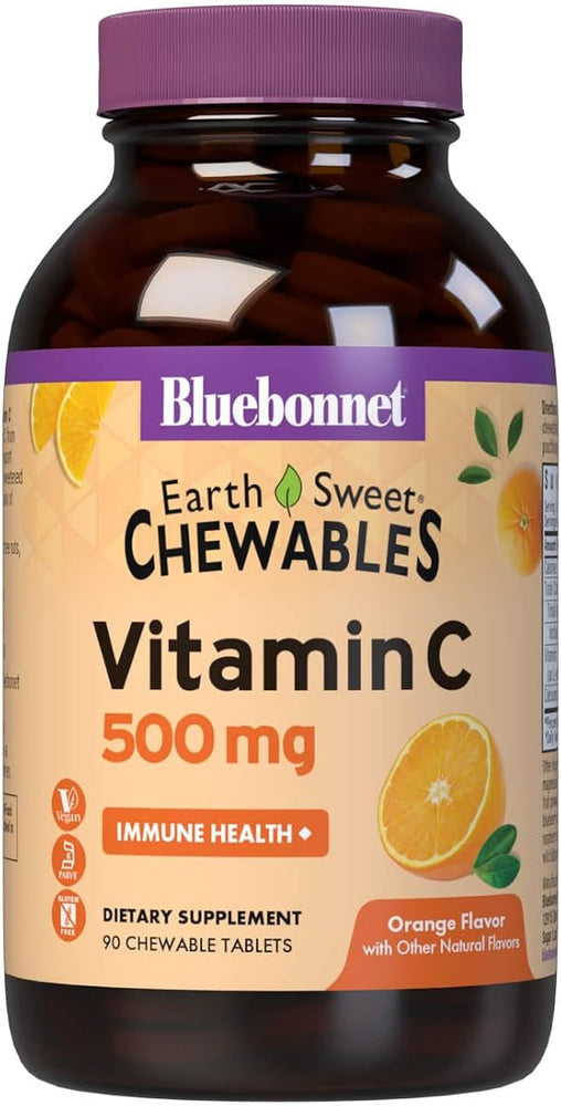 Bluebonnet EarthSweet Chewable Vitamin C 500mg Tablets - Vegan, Gluten-Free - 90 Count