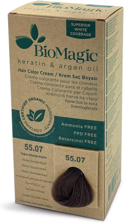 Biomagic Hair Colour Cream - Ammonia-Free Intense Chocolate Brown 55/07, 60ml