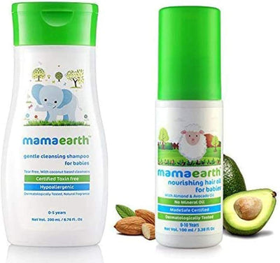 Mamaearth Gentle Cleansing Shampoo & Nourishing Hair Oil for Babies - 200ml + 100ml