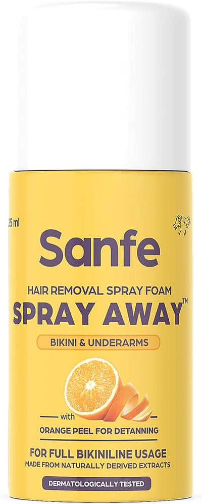Sanfe Painless & Detan Hair Removal Spray Cream - Orange Peel, Aloe Vera, Vitamin E - 25 ml