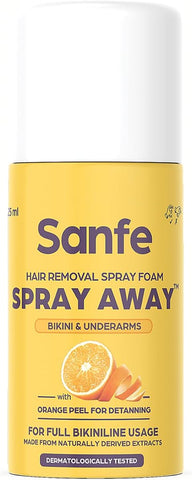 Sanfe Painless & Detan Hair Removal Spray Cream - Orange Peel, Aloe Vera, Vitamin E - 25 ml