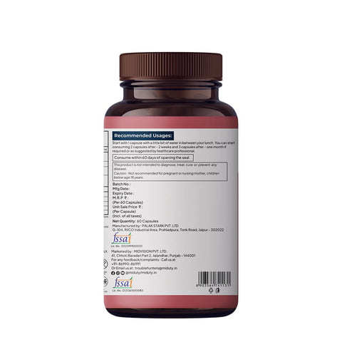 Miduty Betaine HCL + Pepsin for Improve Digestion, Acidity & Natural Digestive Health & Stomach Gut Support - 60 Capsules