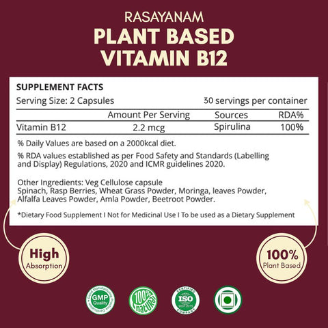 Rasayanam Plant Based Vitamin B12 120 Capsules