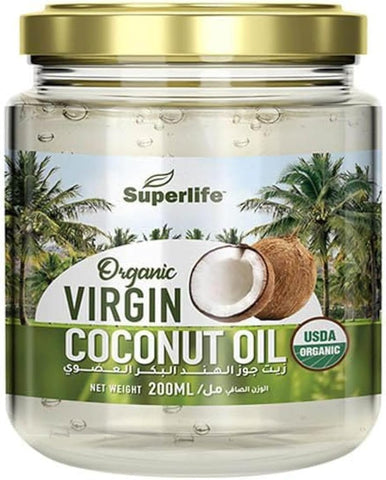 Superlife Organic Virgin Coconut Oil - Cold-Pressed, USDA Organic, 200ml