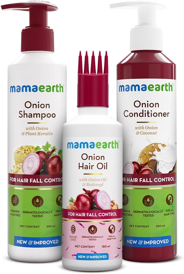 Mamaearth Anti Hair Fall Spa Kit with Onion Extract - 150ml Oil, 250ml Shampoo & Conditioner