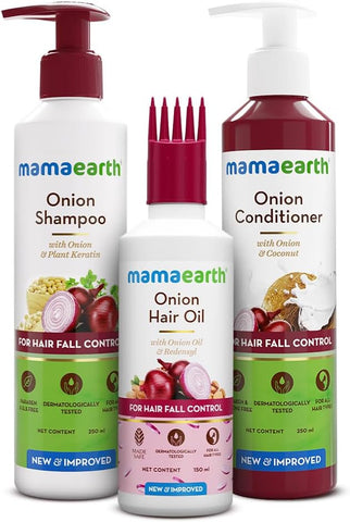 Mamaearth Anti Hair Fall Spa Kit with Onion Extract - 150ml Oil, 250ml Shampoo & Conditioner