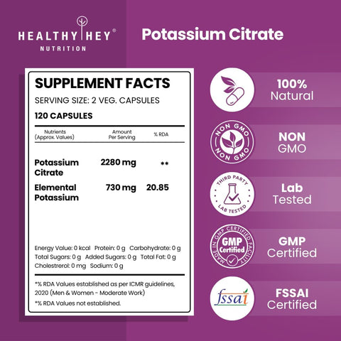 HealthyHey Potassium Citrate - 730mg, 120 Vegetable Capsules - Image 2