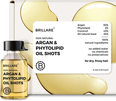 Brillaire Argan & Phytolipid Oil Shots - Natural Hair Treatment, No Chemicals, 8x6ml