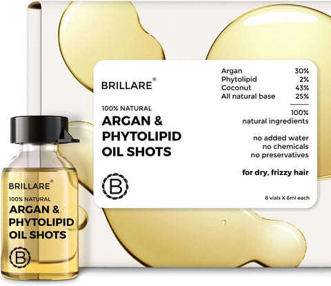 Brillaire Argan & Phytolipid Oil Shots - Natural Hair Treatment, No Chemicals, 8x6ml