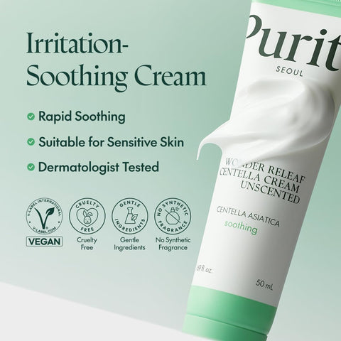 Purito Wonder Releaf Centella Cream - Unscented Face Moisturiser, 50ml - Image 3