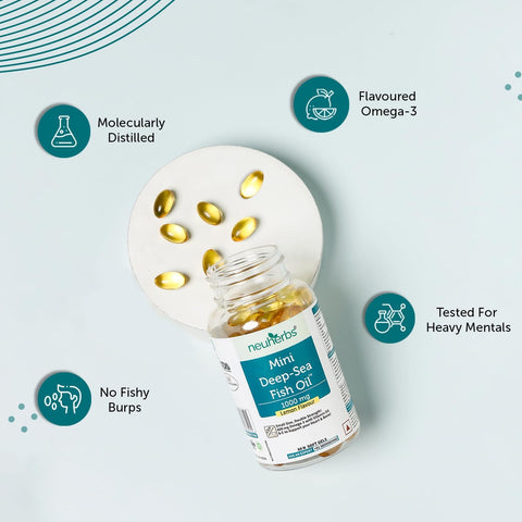 Neuherbs Mini Deep Sea Fish Oil Omega 3 Capsule 1000Mg- 60 Softgels