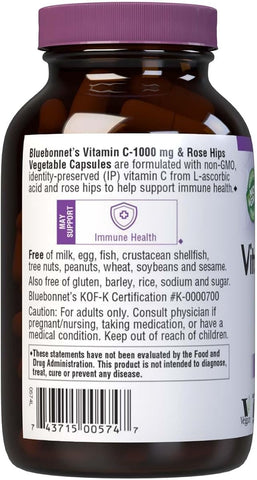 BlueBonnet Vitamin C 1000mg Plus Rose Hips - 90 Vegan Capsules - Image 3