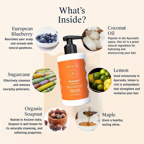 Arata Natural Oil Control Cleansing Shampoo with Maple, Sugarcane & Blueberry - 300 ml - Image 3