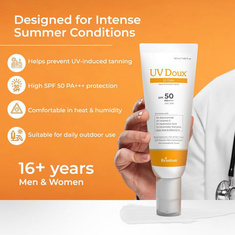 Brinton UV Doux D-Tan Aqua Sunscreen Lotion with Niacinamide & Vitamin C - 50ml - Image 4