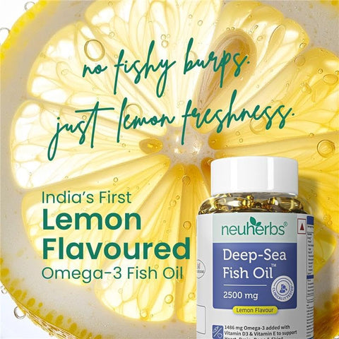 Neuherbs Omega 3 Fish Oil Softgels - Triple Strength 2500 mg Lemon Flavour, 30 Count - Image 7