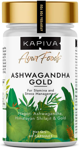 Kapiva Ashwagandha Gold Capsules - Ayurvedic Blend with Gold & Shilajit - 60 Capsules