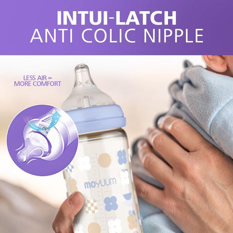 Moyuum PPSU All-in-One Feeding Baby Bottle with Nipple 170ml (0-3 months) - Anti Colic, BPA Free & Easy Clean Wide-Neck Non-Tip Stable Base - Real Fit Nipple - Beige