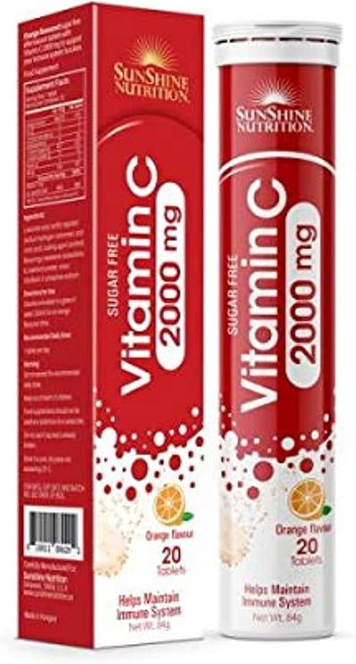 Sunshine Nutrition Vitamin C 2000mg Orange Effervescent Tablets - 20 Count