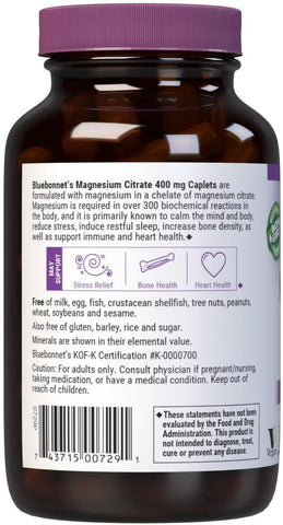 BlueBonnet Magnesium Citrate 400mg - 60 Vegan Caplets - Image 3