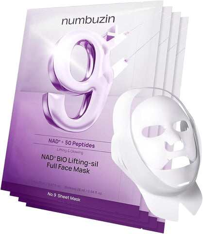 Numbuzin NAD+ BIO Lifting Full Cover Facial Sheet Mask - 4 Sheets + Lifting Band