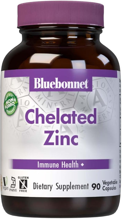 BlueBonnet Chelated Zinc - 30mg, Non-GMO, Vegan - 90 Capsules