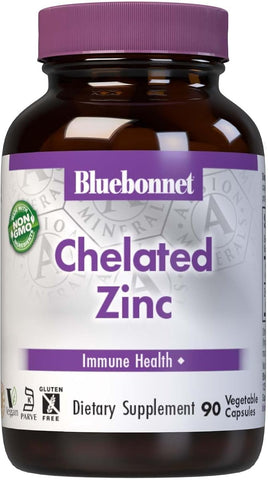 BlueBonnet Chelated Zinc - 30mg, Non-GMO, Vegan - 90 Capsules