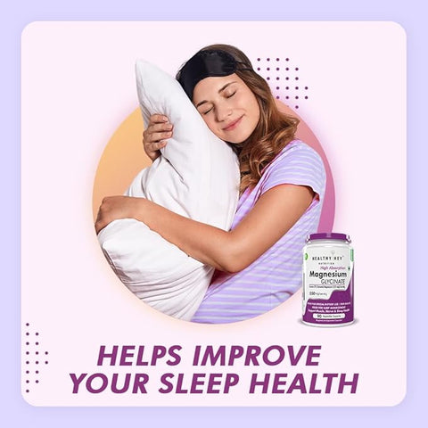 HealthyHey Magnesium Glycinate High Absorption for Sleep, Cramps, & Nerves Health - 90 Vegetable Capsules