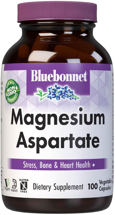 BlueBonnet Magnesium Aspartate Capsules - 400mg, Vegan, 100 Pack