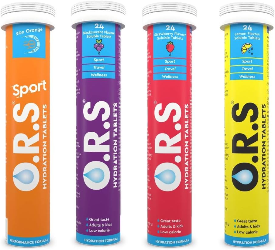 ORS Hydration Tablets - Electrolytes Lemon, Blackcurrant, Strawberry, Orange - Pack of 4