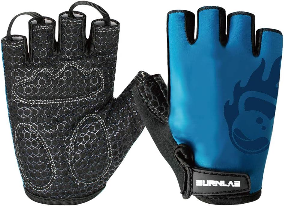 Burnlab Gym Gloves Pro - Spandex, Gel Padded, Medium, Blue & Black
