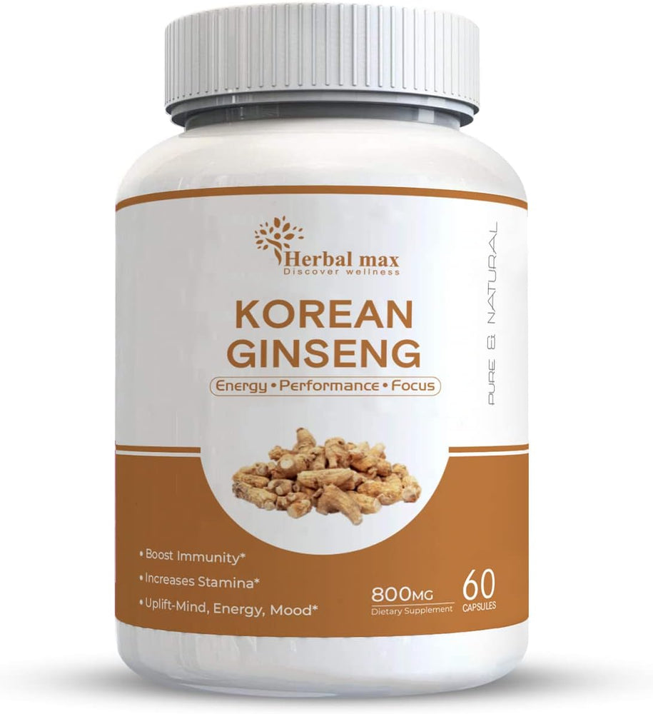 Herbal Max Korean Ginseng Supplement - 800mg - 60 Veg Capsules