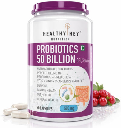 HealthyHey Nutrition Probiotics - 50 Billion CFU, Multi-Strain, 60 Veg Capsules