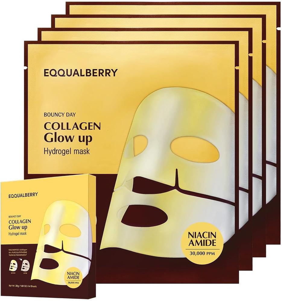 Eqqualberry Collagen Glow Up Hydrogel Mask - Niacinamide & Peptides, 4 Sheets, 30g