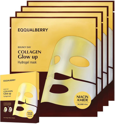 Eqqualberry Collagen Glow Up Hydrogel Mask - Niacinamide & Peptides, 4 Sheets, 30g
