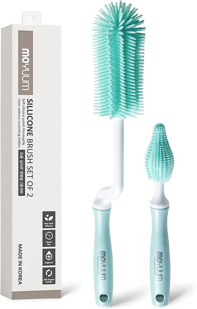 Moyuum Silicone Bottle Cleaning Brush Set with Rotating Handle - Mint
