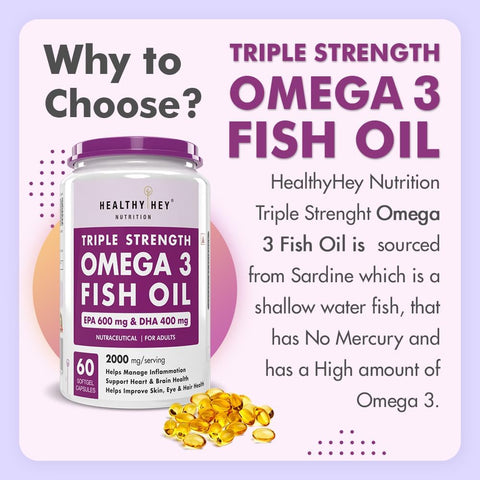 HealthyHey Fish Oil Omega 3 Softgels - Triple Strength EPA 600 DHA 400 - 60 Count - Image 5