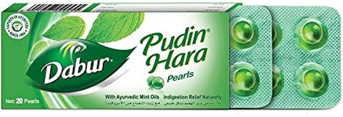 Dabur Pudin Hara Pearls for Gut Health - Peppermint & Spearmint Oils, 20 Pack
