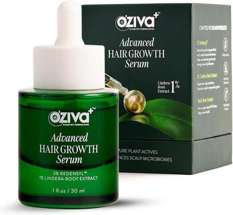Oziva+ Advanced Hair Growth Serum With 3% Redensyl & 1% Lindera Root Extract | Balances Scalp Microbiome & Activates Hair Growth | Scientist Formulated With Pure Plant Actives | No Side Effects | 30Ml