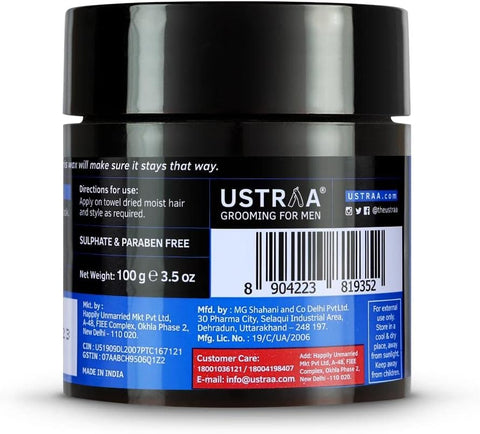 USTRAA Hair Wax Strong Hold - Matte Look with Grape Seed Oil 100g