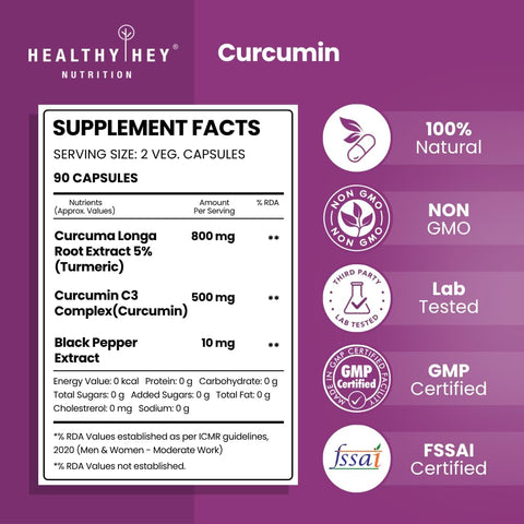HealthyHey Curcumin with Bioperine - Organic Turmeric, 1310mg, 90 Veg Capsules - Image 2
