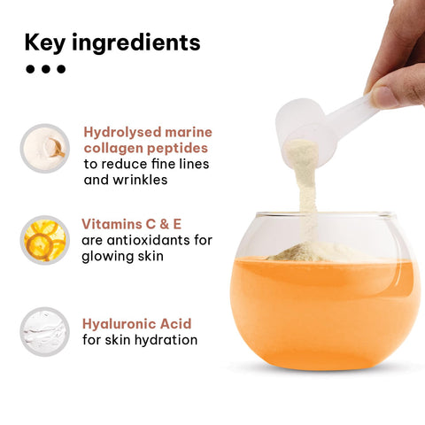 HK Vitals Marine Collagen Supplement (Orange, 100G) & Sipper Bottle (Grey, 300Ml) | Combo Pack